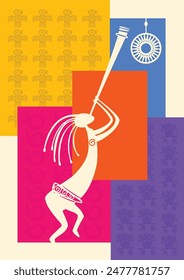 Echoes of Beginnings: A Captivating Kokopelli Scene - Dawn of Humanity. Kokopelli art, Southwest art Kokopelli, Wall art, Handmade art.