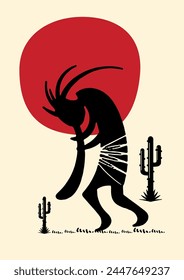 Echoes of Time: Kokopelli Paintings Echo Music with Ancient Life Stories. Historical Tribal Art. Kokopelli Symbolism