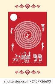 Echoes of Tradition: A Captivating Warli Scene - Indian Village Life. Warli art, Indian rural life painting, Indian tribal art, Warli village scene.