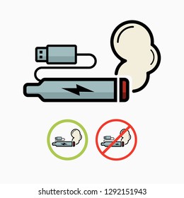 e-cigarette icon with allowed and prohibited set