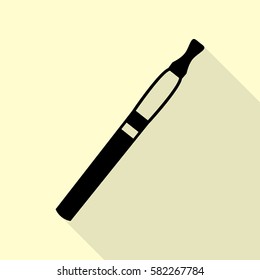 E-cigarette sign. Black icon with flat style shadow path on cream background.
