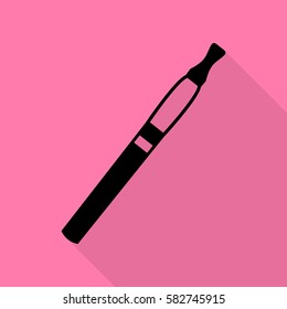 E-cigarette sign. Black icon with flat style shadow path on pink background.