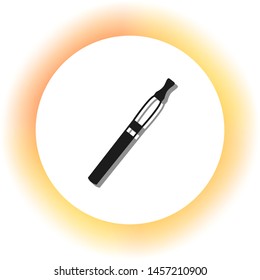 E-cigarette sign. Dark icon with shadow on the glowing circle button. Illustration.