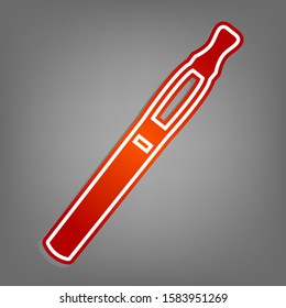 E-cigarette sign. Flat red icon with linear white icon with gray shadow at grayish background. Illustration.