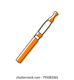 E-cigarette sign. Vector. Black line icon with shifted flat orange filled icon on white background. Isolated.