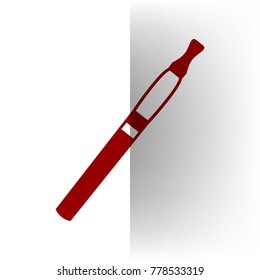 E-cigarette sign. Vector. Bordo icon on white bending paper background.