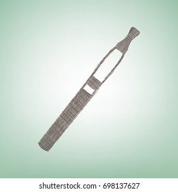 E-cigarette sign. Vector. Brown flax icon on green background with light spot at the center.