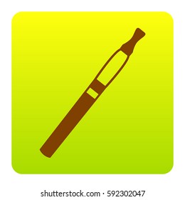 E-cigarette sign. Vector. Brown icon at green-yellow gradient square with rounded corners on white background. Isolated.