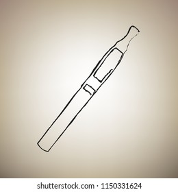 E-cigarette sign. Vector. Brush drawed black icon at light brown background.