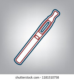 E-cigarette sign. Vector. Dark red, transparent and midnight green stroke of white icon at grayish background.