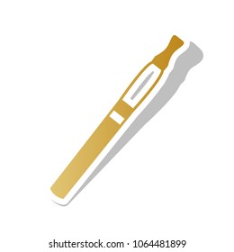 E-cigarette sign. Vector. Golden gradient icon with white contour and rotated gray shadow at white background.
