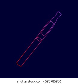 E-cigarette sign. Vector. Line icon with gradient from red to violet colors on dark blue background.