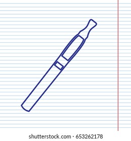 E-cigarette sign. Vector. Navy line icon on notebook paper as background with red line for field.