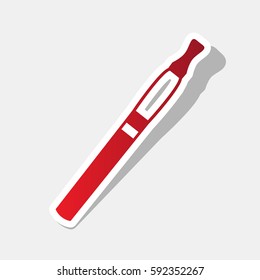 E-cigarette sign. Vector. New year reddish icon with outside stroke and gray shadow on light gray background.