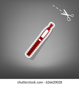 E-cigarette sign. Vector. Red icon with for applique from paper with shadow on gray background with scissors.