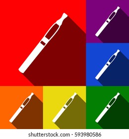 E-cigarette sign. Vector. Set of icons with flat shadows at red, orange, yellow, green, blue and violet background.