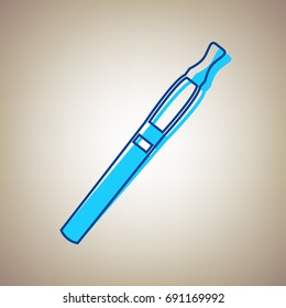 E-cigarette sign. Vector. Sky blue icon with defected blue contour on beige background.
