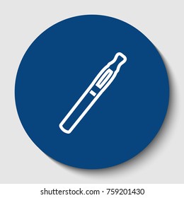 E-cigarette sign. Vector. White contour icon in dark cerulean circle at white background. Isolated.