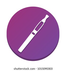 E-cigarette sign. Vector. White icon with flat shadow on purpureus circle at white background. Isolated.