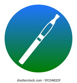 E-cigarette sign. Vector. White icon in bluish circle on white background. Isolated.