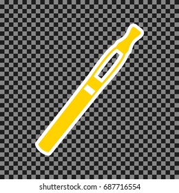 E-cigarette sign. Vector. Yellow icon with white contour on dark transparent background.