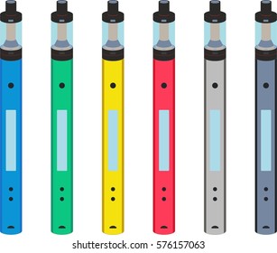 E-cigarettes in different colors with LCD screen and detailed RDTA atomizer
