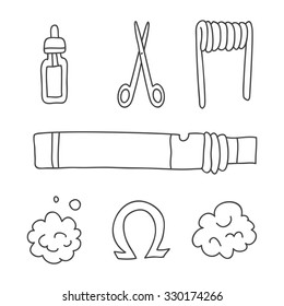 E-cigarettes. Vector icons, hand-drawn.