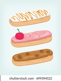 eclair caramel and coffee vector