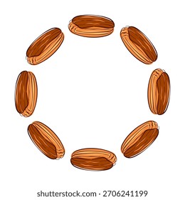 Eclair with chocolate cream wreath in flat style. French bakery design element for food menu, card isolated on a white background.