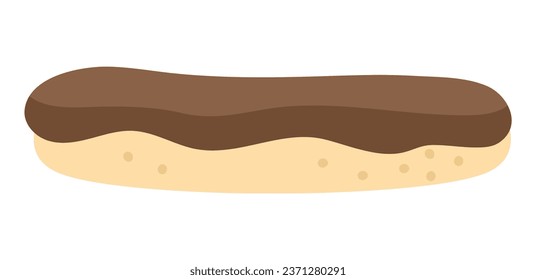 Eclair with chocolate icing top icon. French dessert vector illustration. Cake picture isolated on white background
