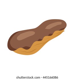 Eclair with chocolate icon in cartoon style on a white background