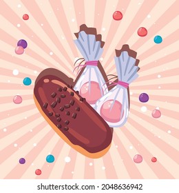 eclair with chocolates of sweet food theme