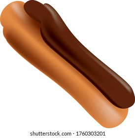 Eclair with a cream covered with chocolate icing. Vector illustration.