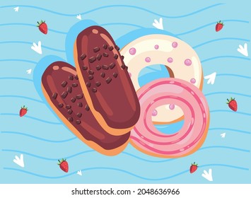 eclair with donuts of sweet food theme