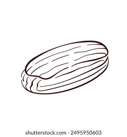 Eclair in line art style. French bakery design element. Vector illustration isolated on a white background.