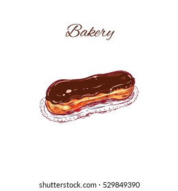 Eclair. Vector hand drawn illustration. Isolated objects