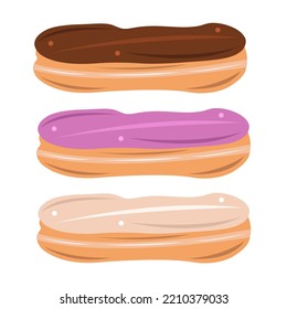 Eclairs flat vector illustration. Cute eclairs cartoon vector illustration for graphic design and decorative element