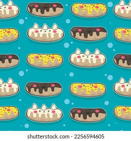 
Eclairs on a blue background pattern.