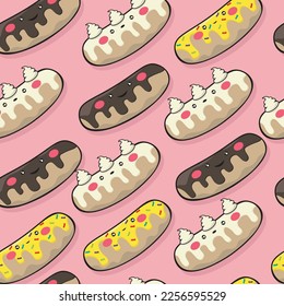 Eclairs on a pink background pattern.