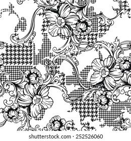 Eclectic fabric plaid seamless pattern with baroque ornament.