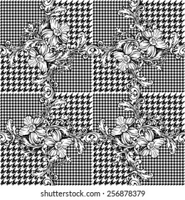 Eclectic fabric plaid seamless pattern with baroque ornament.