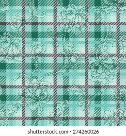Eclectic fabric plaid seamless pattern with baroque ornament. 