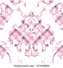 Eclectic fabric plaid seamless pattern with baroque ornament.