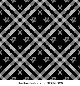 Eclectic fabric plaid seamless pattern with baroque ornament.