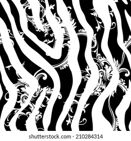 Eclectic fabric seamless pattern. Animal background with baroque ornament