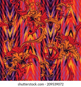 Eclectic fabric seamless pattern. Ethnic background with baroque ornament.