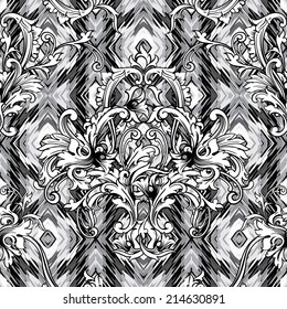 Eclectic fabric seamless pattern. Ethnic background with baroque ornament. 