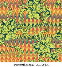 Eclectic fabric seamless pattern. Ethnic background with baroque ornament.