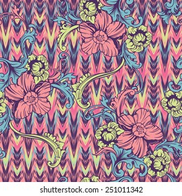 Eclectic fabric seamless pattern. Ethnic background with baroque ornament. 