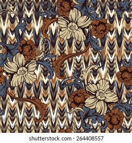 Eclectic fabric seamless pattern. Ethnic background with baroque ornament.  